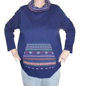 NEW Chaps Ralph Lauren Size 3X Top Fair Isle Sweater Cowl Neck Kangaroo Pouch